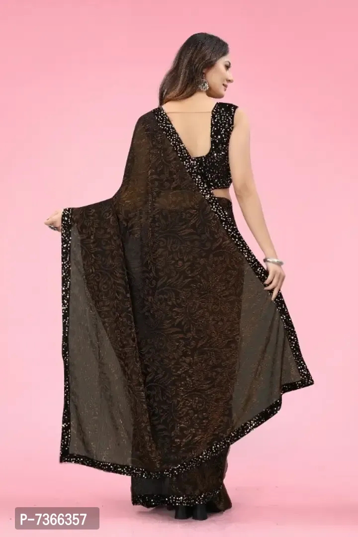 Brown Lycra Party Wear Saree with Blouse piece