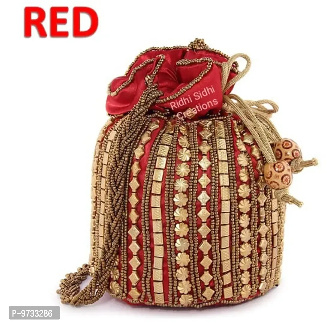 Trendy Silk Pearl Handle Potli Bag