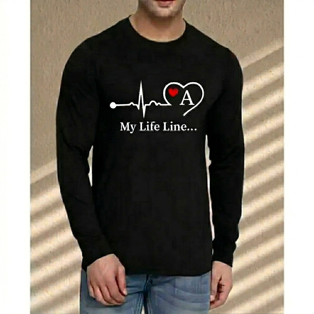 MY LIFE LINE A BLACK FULL SLEEVE T-SHIRT