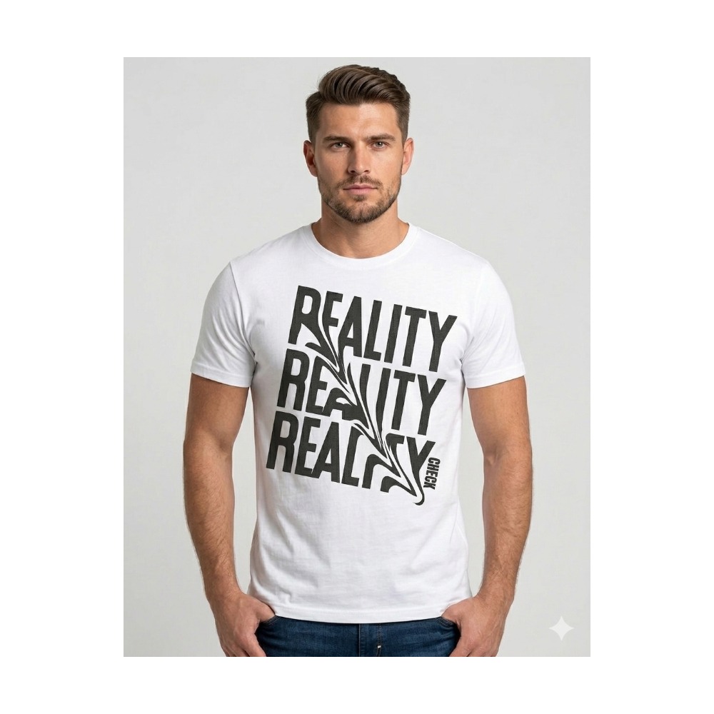 TRENDING MENS REALITY WHITE HALF SLEEVE T-SHIRT