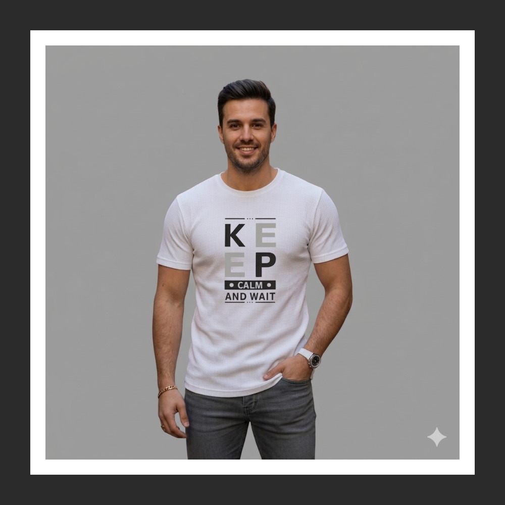 KEEP CALM MENS WHITE HALF SLEEVE T-SHIRT