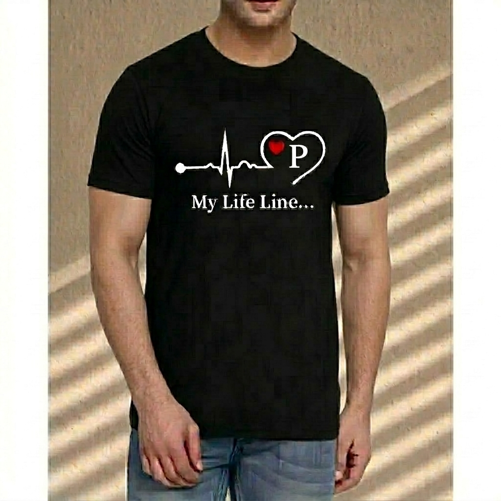 MY LIFE LINE P BLACK HALF T-SHIRT FOR MENS