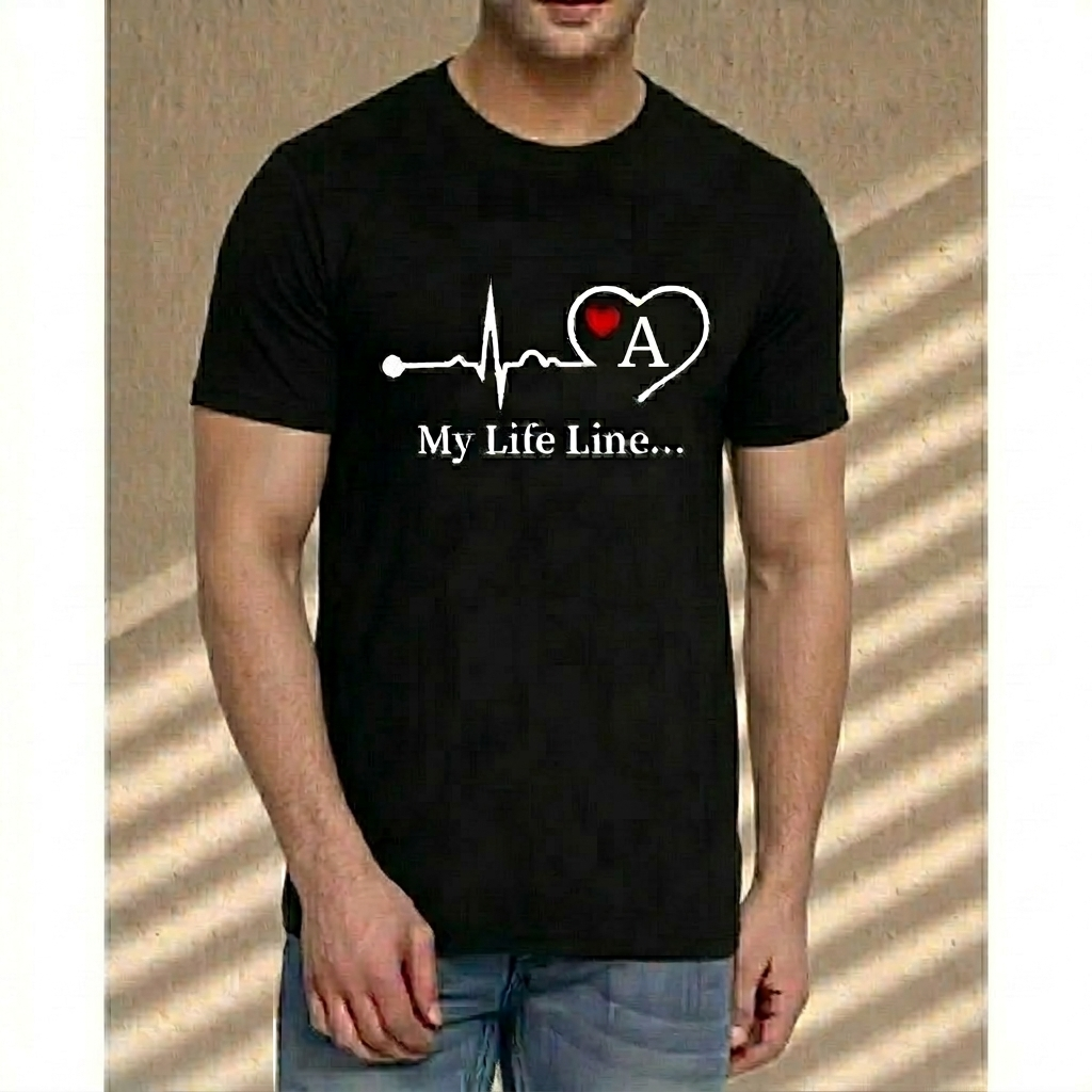 MY LIFE LINE A MENS BLACK HALF SLEEVE T-SHIRT