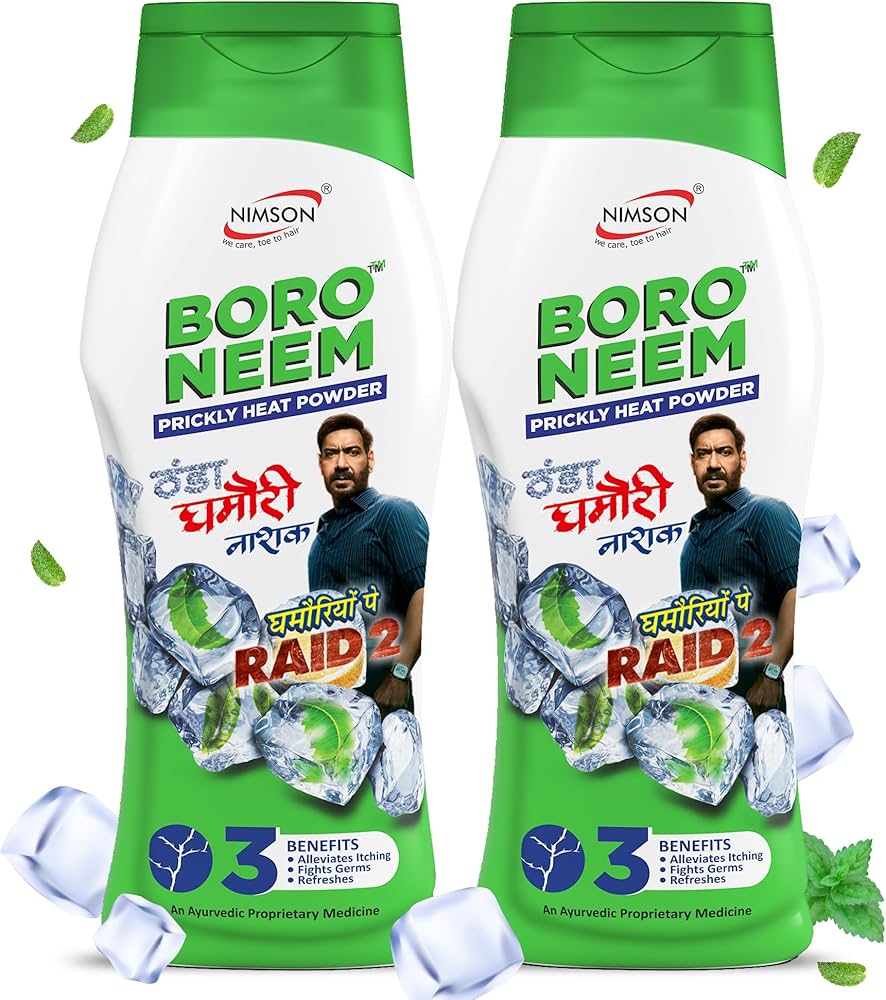 Nimson Boro Neem Cool Talc Prickly Heat Relief, Soothing & Antibacterial Talcum Powder (2 x 300 g)