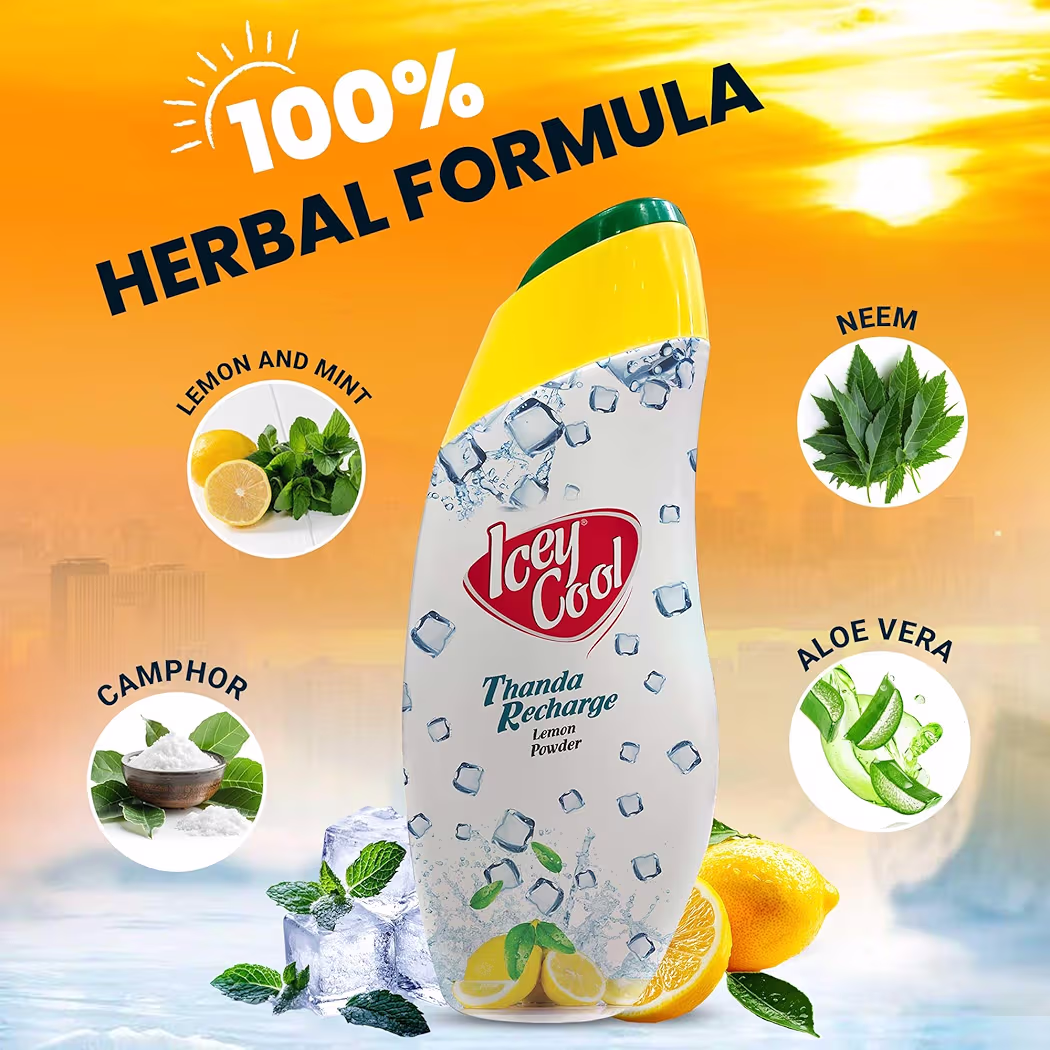 Icey Cool Lemon Herbal Prickly Heat And Ice Cool Body Talcum Powder | Advanced Sweat Absorption, Odor Prevention, And Cooling Relief Plus Lemon For Skin Benefits (300G X 2)Icey Cool Lemon Herbal Prickly Heat And Ice Cool Body Talcum Powder | Advanced Sweat Absorption, Odor Pre