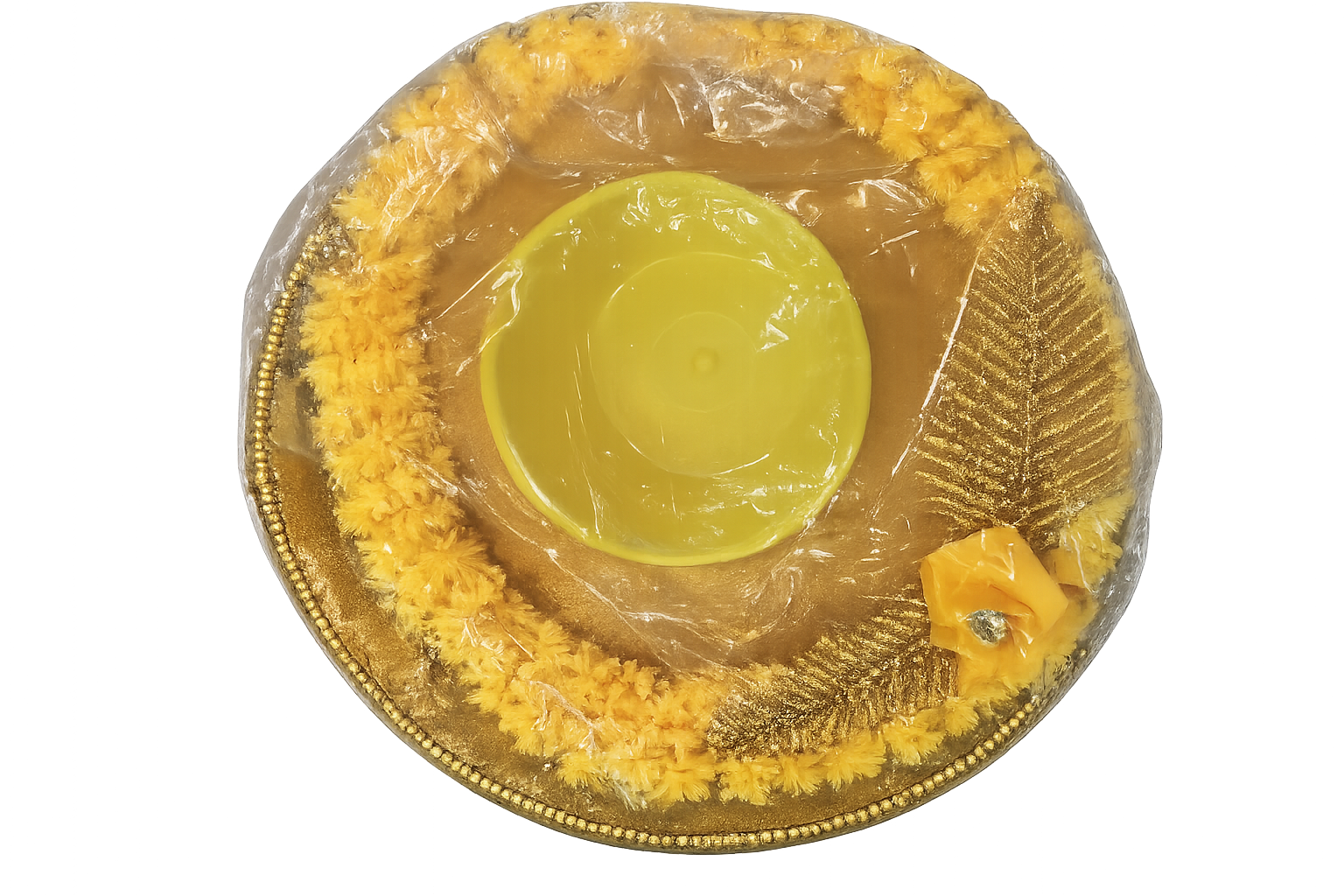 Decorative Yellow Haldi Plate with Bowl, Artificial Floral & Crystal Stone Work for Wedding, Mehndi, Puja, Festival,