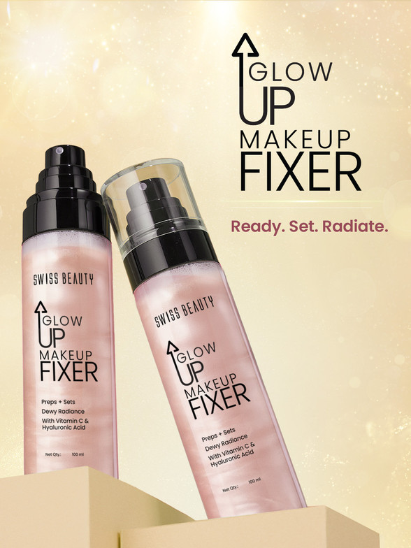 SWISS BEAUTY Glow Up Makeup Fixer Spray | Prep & Set | Dewy Radiance | Vitamin C Primer  - 100 ml (Transparent)