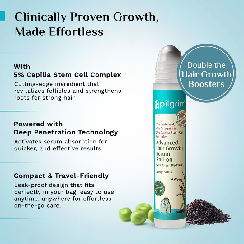 Pilgrim Advanced Hair Growth Serum Roll-On With Rosemary & Korean Rice For Men & Women (25 ml)