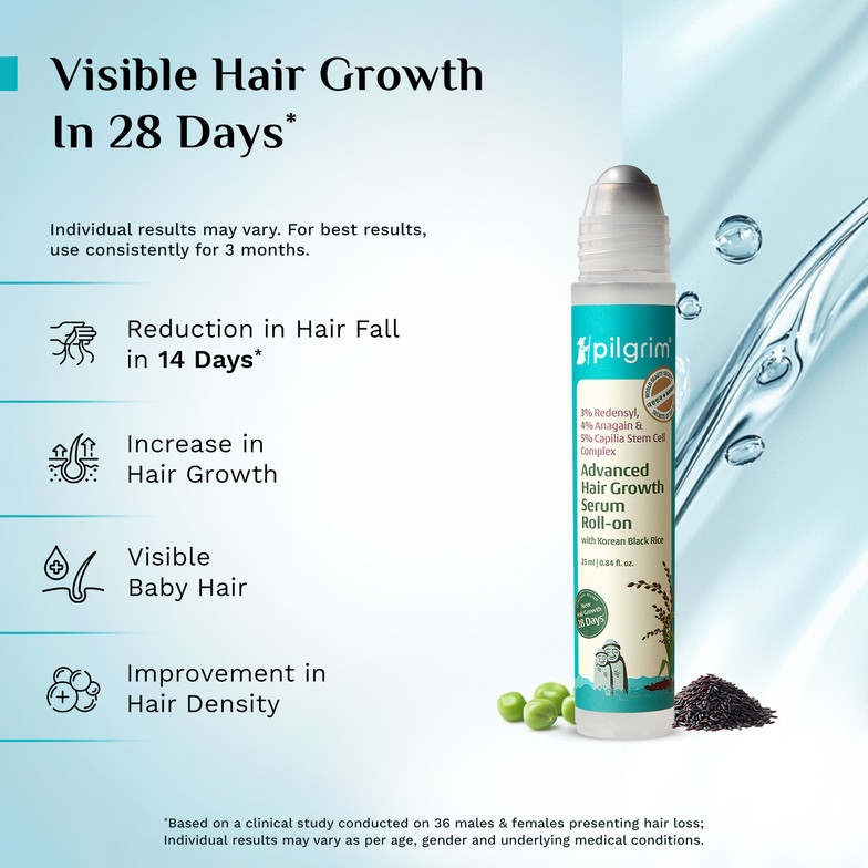 Pilgrim Advanced Hair Growth Serum Roll-On With Rosemary & Korean Rice For Men & Women (25 ml)
