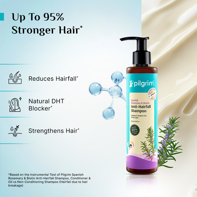 Pilgrim Spanish Rosemary Biotin Shampoo for Men & Women|Reduce Hair loss & Breakage (200 ml)