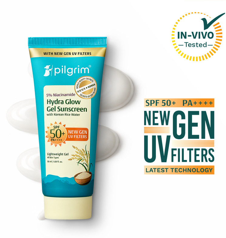 Pilgrim 5% Niacinamide Hydra Glow Gel Sunscreen, In-Vivo Tested | Non Sticky Lightweight - SPF 50+ PA++++ (50 ml)
