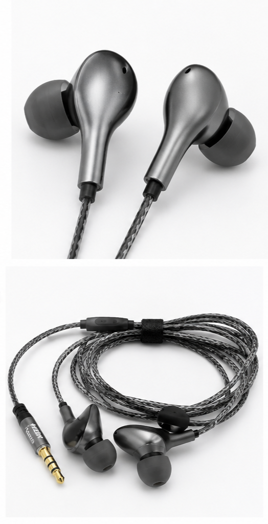 KDM M20 wired stereo earphones in a grey finish