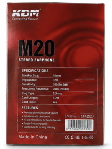 KDM M20 wired stereo earphones in a grey finish