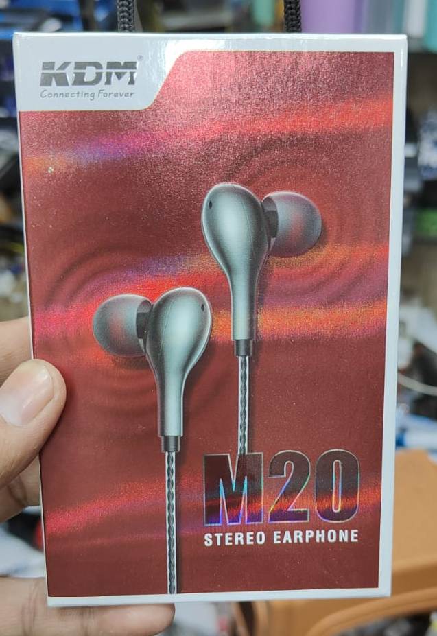 KDM M20 wired stereo earphones in a grey finish