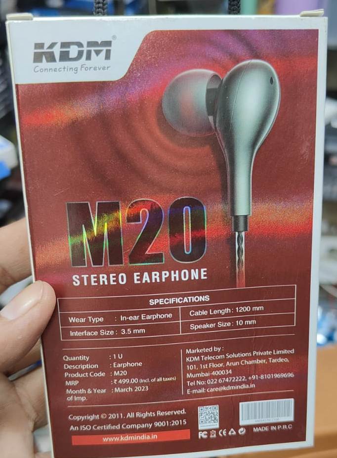 KDM M20 wired stereo earphones in a grey finish