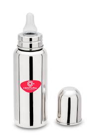Camera Natural Stainless Steel Feeding Bottle with a 240ml capacity.