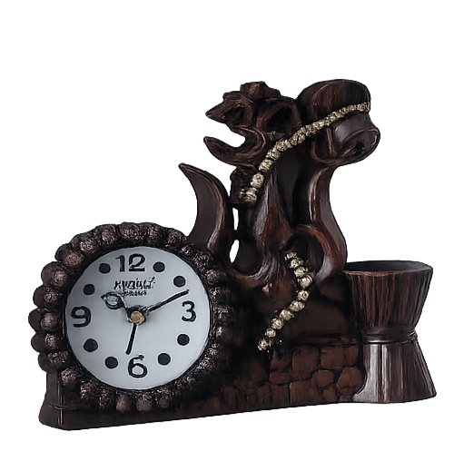 Om Wall Clock, Antique metal color, Spiritual Design with Decorative Beading, Traditional Hindu Religious Style