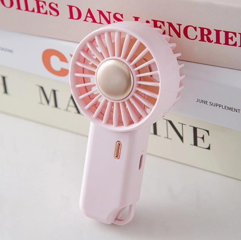 Portable Mini Handheld Fan, USB Rechargeable, 3 Speed Settings, Pink, Lightweight Travel Cooling Fan