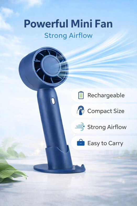 3BAAN Modern Mini Fan with Stable Base X688 Handheld cooling mini fan portable rechargeable USB compact personal fan USB Fan (Multicolor)
