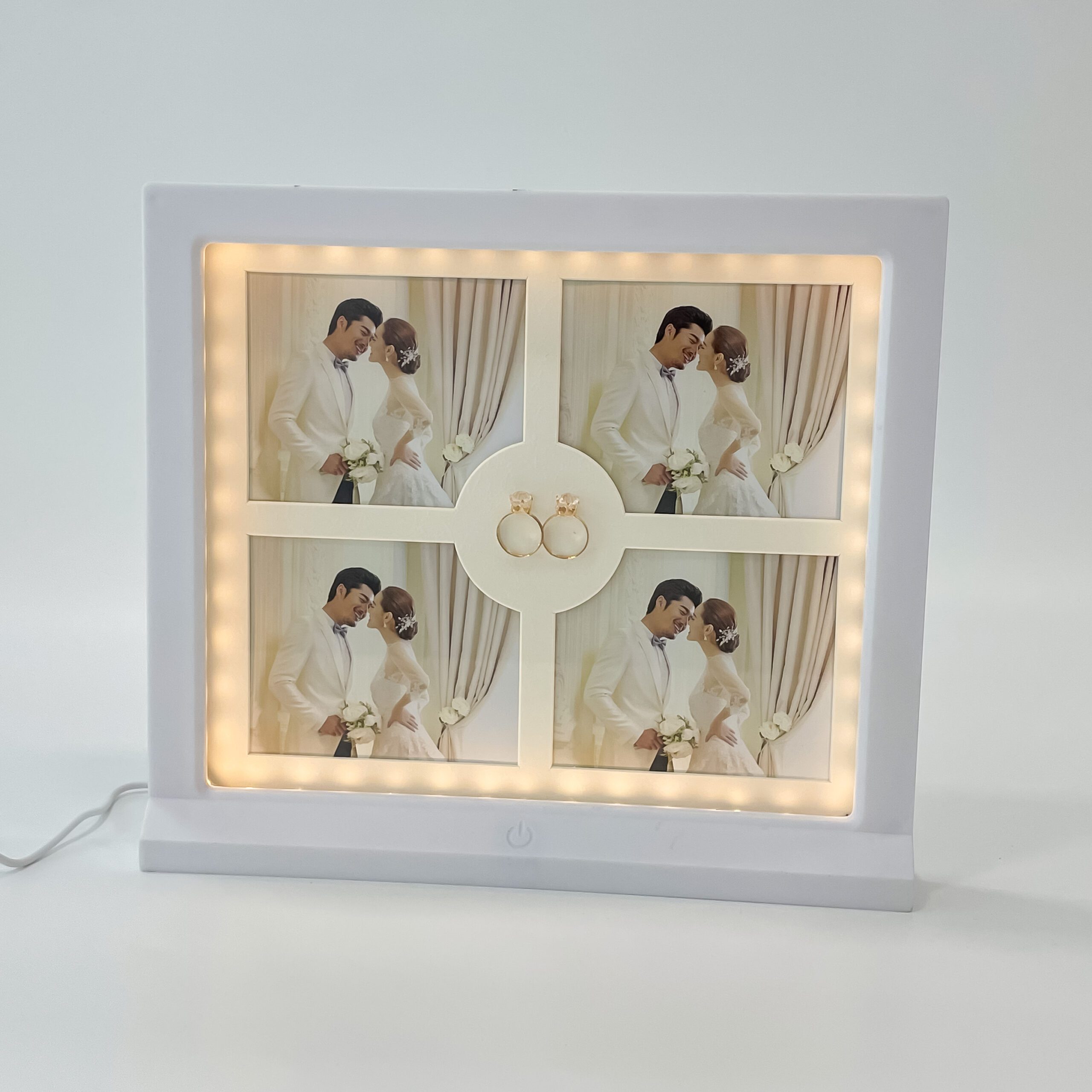 Photo frame with led light featuring 4 cherished and beautiful photos (frame size: H 8 in, W 9 in)