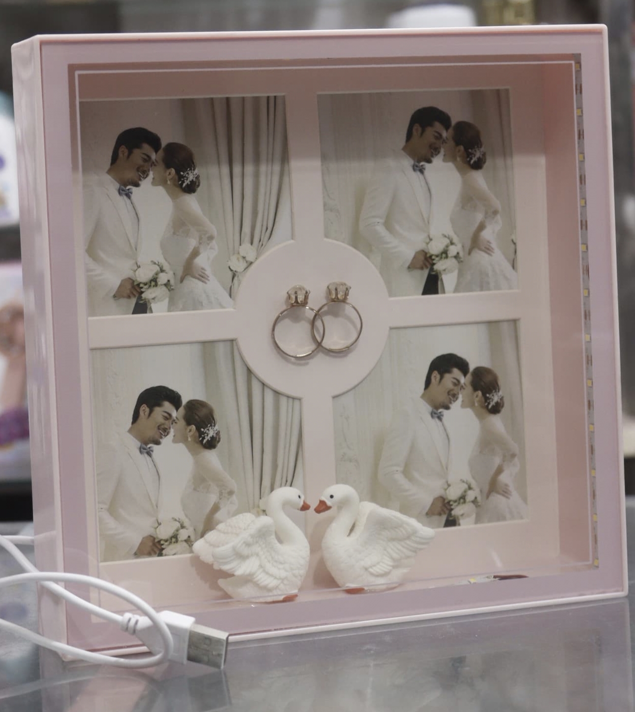 Photo frame with led light featuring 4 cherished and beautiful photos (frame size: H 8 in, W 9 in)