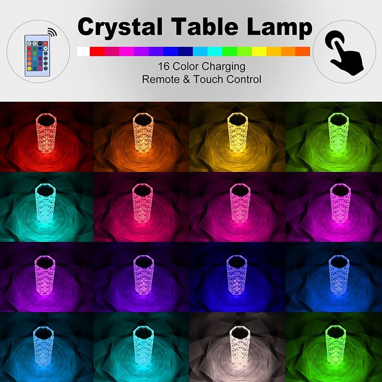 Ratixes Crystal Lamp,Touch Control Rose Lamp, Table Lamp with 16 RGB Color Changing, Night Lamp (32 cm, White)