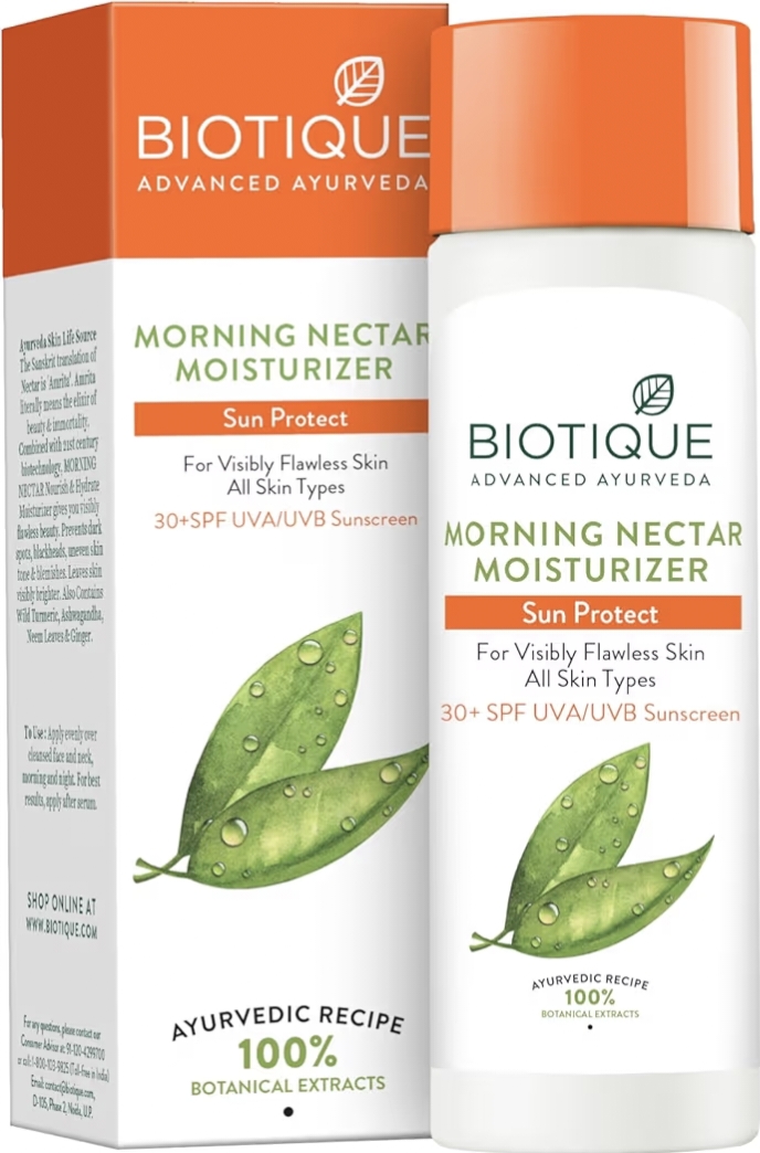 Biotique Morning Nectar Sun Protect Moisturizer SPF 30 UVA/UVB Sunscreen | Visibly Flawless Skin | Suitable for All Skin Types | 1200ml
