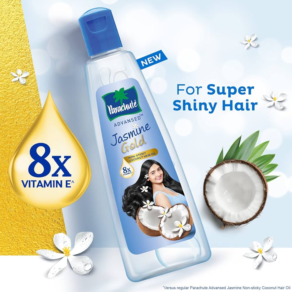 Parachute Advansed Jasmine Gold Coconut Hair Oil With Vitamin-E For Super Shiny Hair, Non-sticky, 500ml