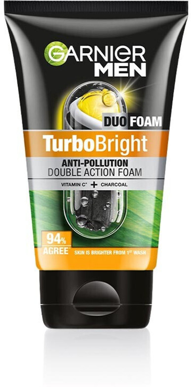 Garnier Men Turbo Bright Anti pollution Double Action Foam Vitamin C + Charcoal Face Wash