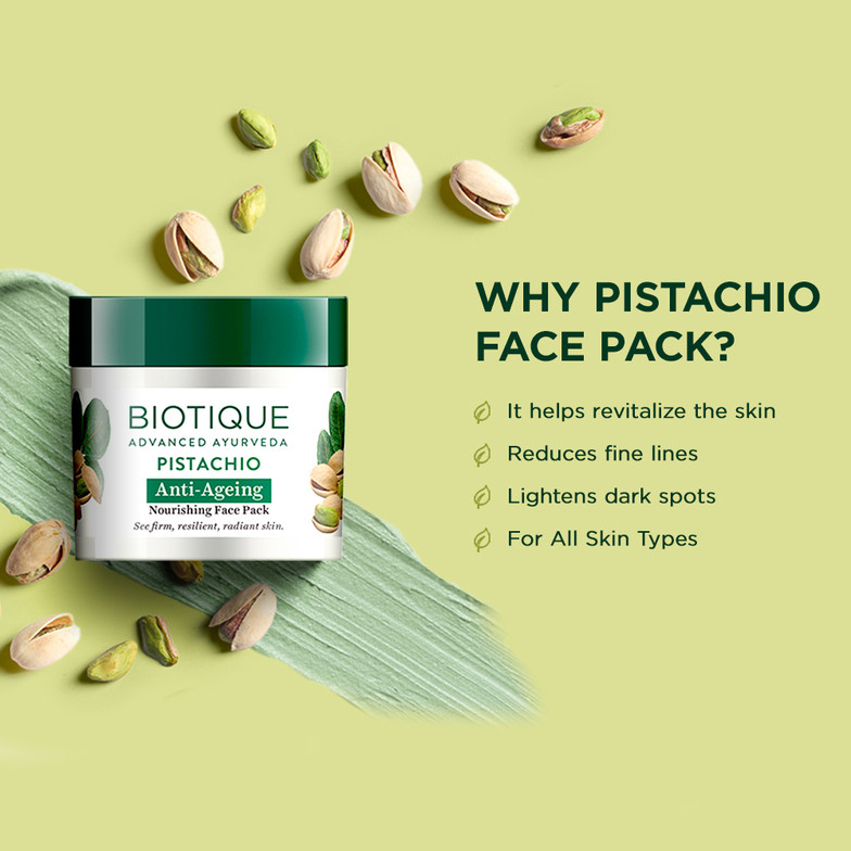 BIOTIQUE Pistachio Anti Ageing Nourishing Face Pack for All Skin Types, 50gm (50 g