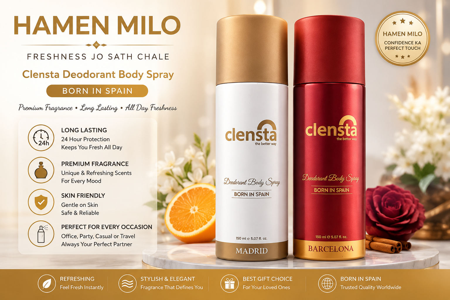 Clensta Deodorant for Men Combo Body Spray, Long Lasting, Gift for Men Boyfriend Husband Deodorant Spray  -  For Men (150 ml, Pack of 2)