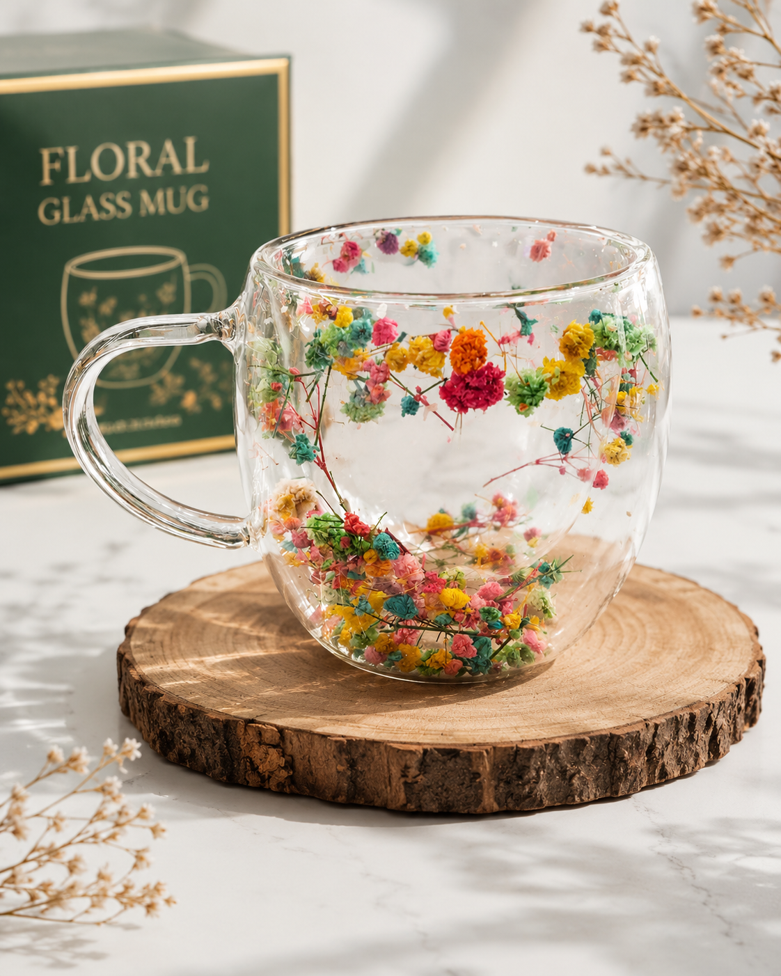 Flower glass mug