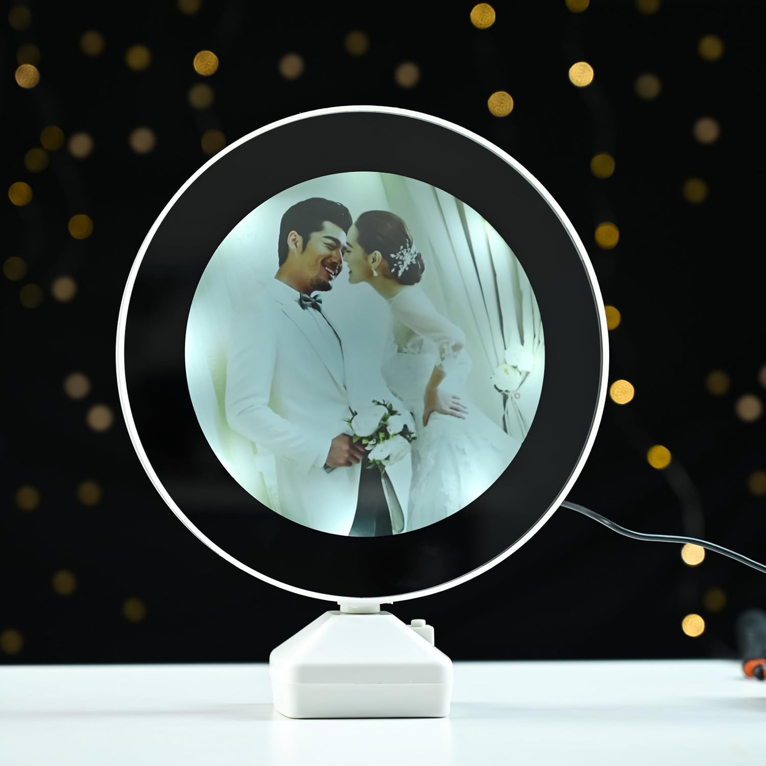 ZAICUS Magic Mirror Photo Frame with Light – Customized LED Gift for Valentine’s Day, Anniversary, Birthday & Room Decor | Round Tabletop Design