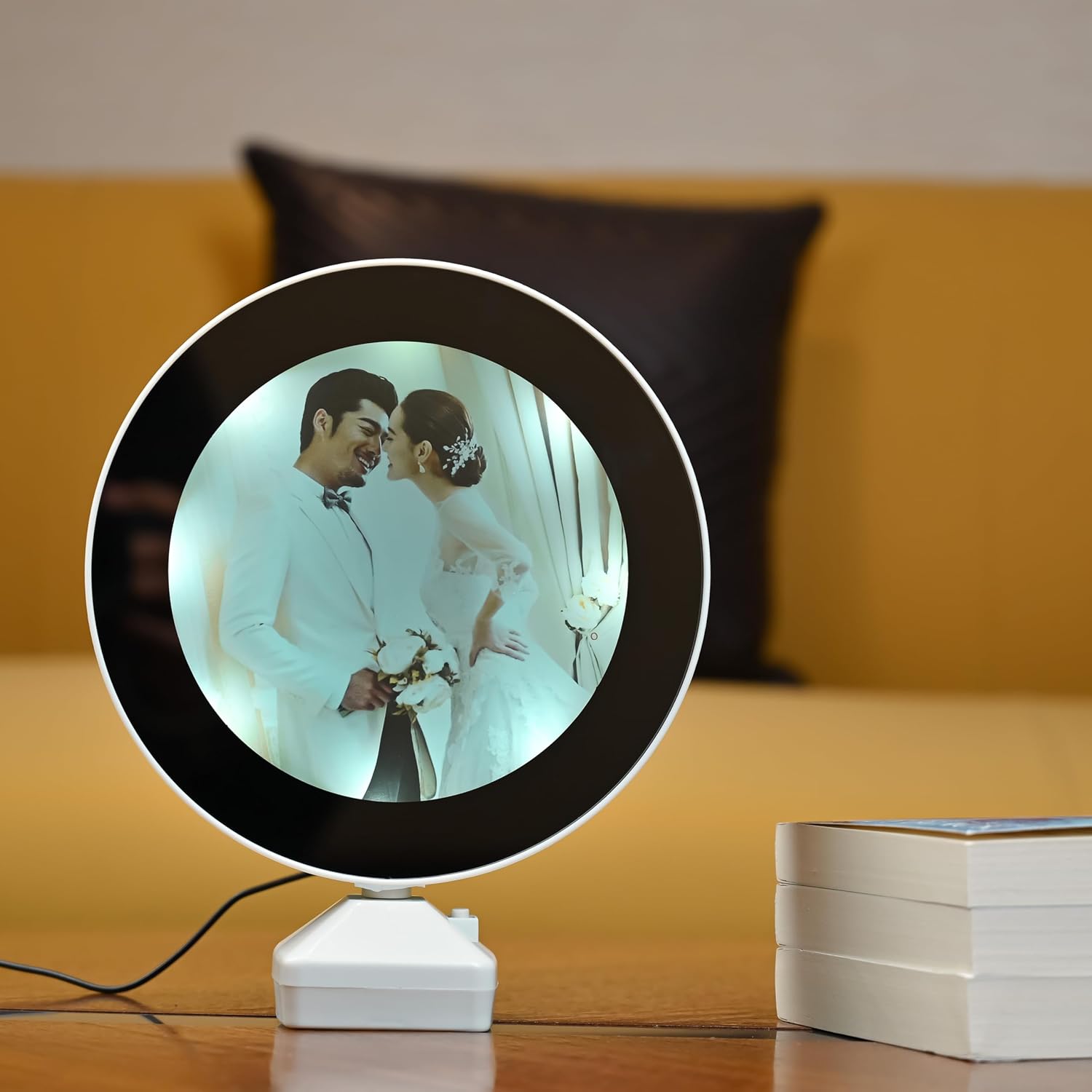 ZAICUS Magic Mirror Photo Frame with Light – Customized LED Gift for Valentine’s Day, Anniversary, Birthday & Room Decor | Round Tabletop Design