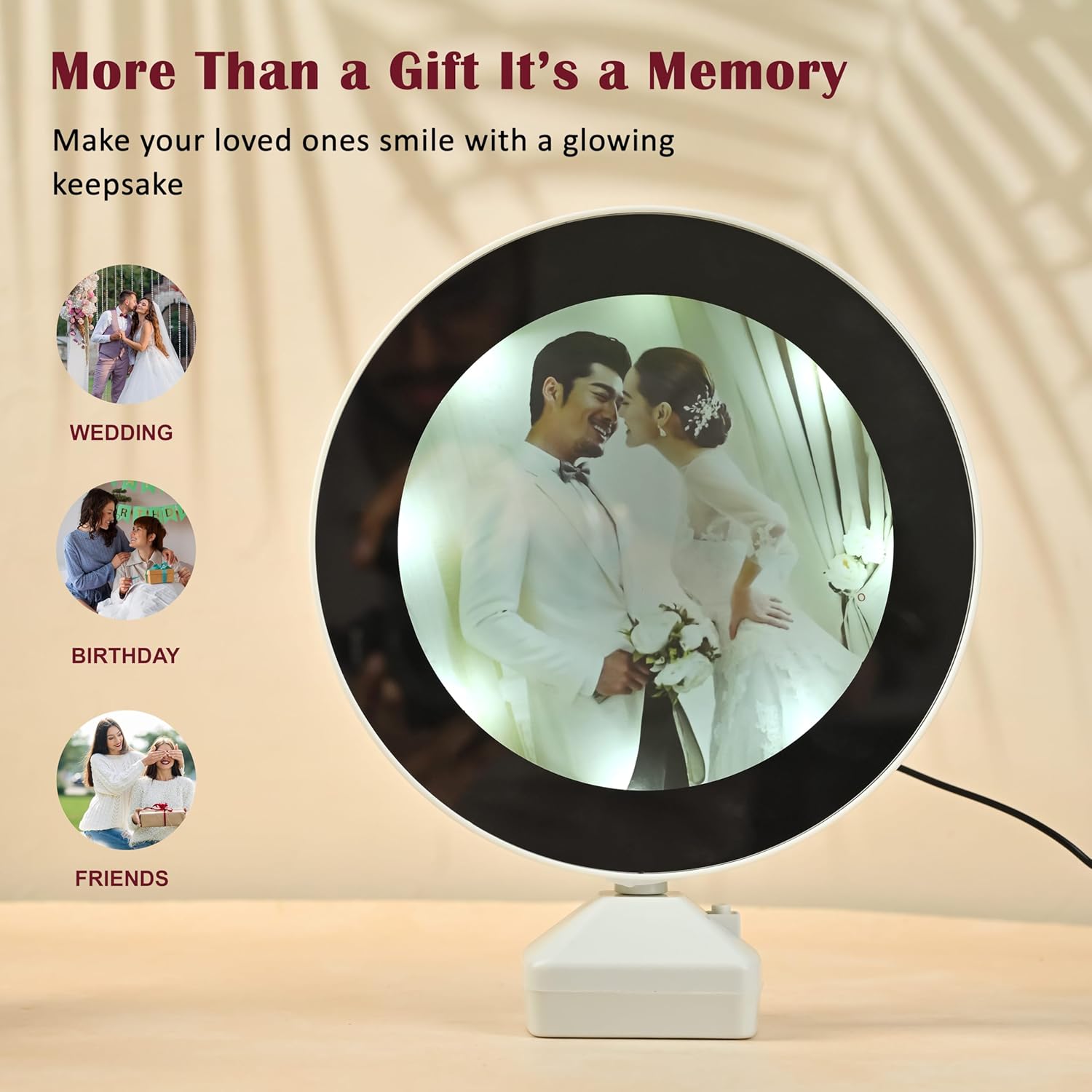 ZAICUS Magic Mirror Photo Frame with Light – Customized LED Gift for Valentine’s Day, Anniversary, Birthday & Room Decor | Round Tabletop Design