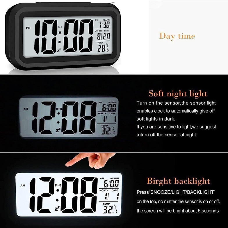 Stadash Digital Alarm Clock Table Clock for Study Loud Desk Alarm Clock for Heavy Sleepers Black Clock