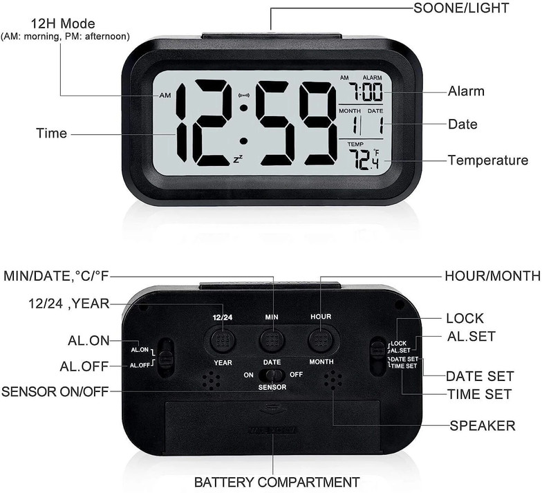 Stadash Digital Alarm Clock Table Clock for Study Loud Desk Alarm Clock for Heavy Sleepers Black Clock