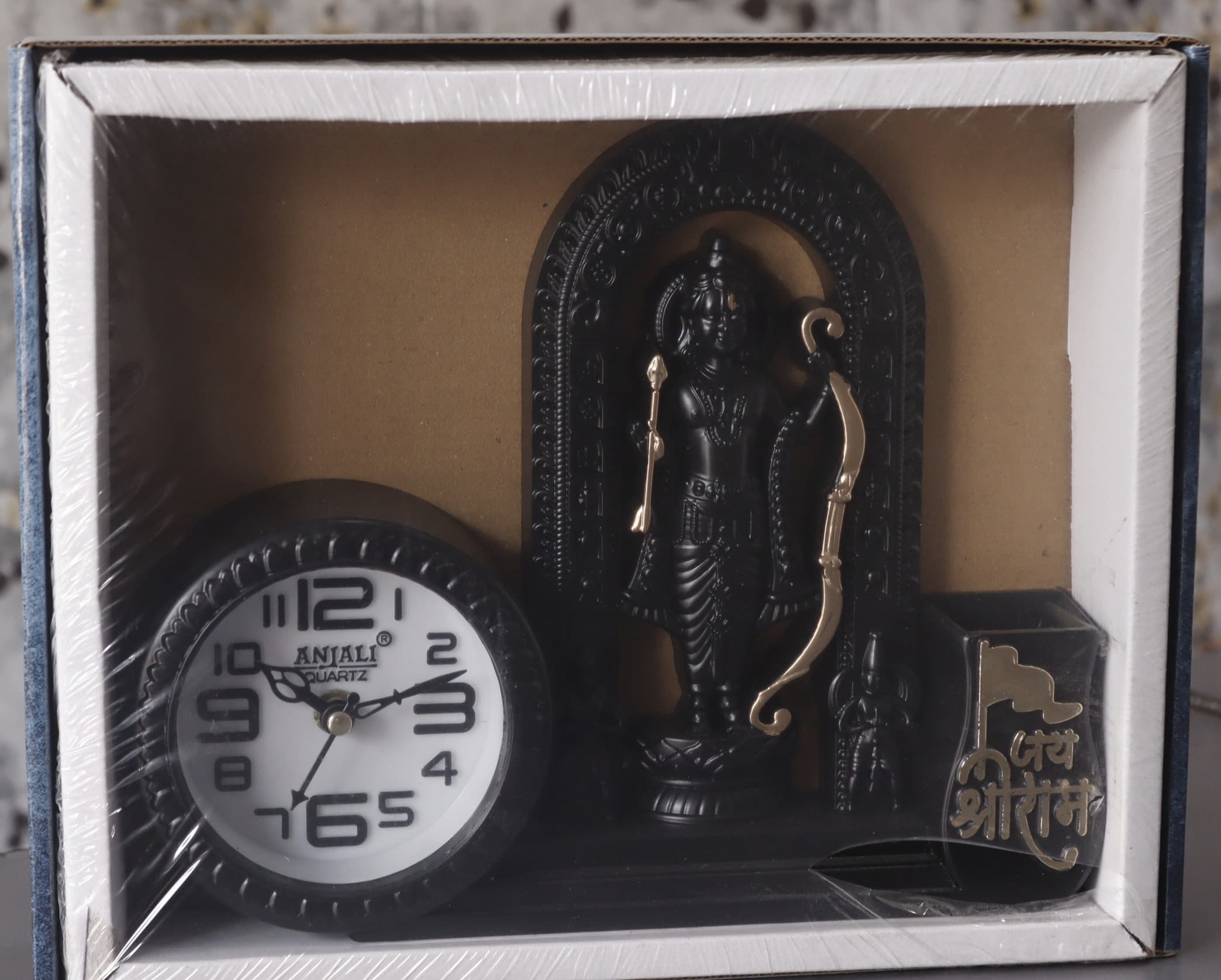 Smart V&I Collection Decorative Table Clock with Lord Shri Ram Lalla Idol with Pen Holder, 12.7 cm