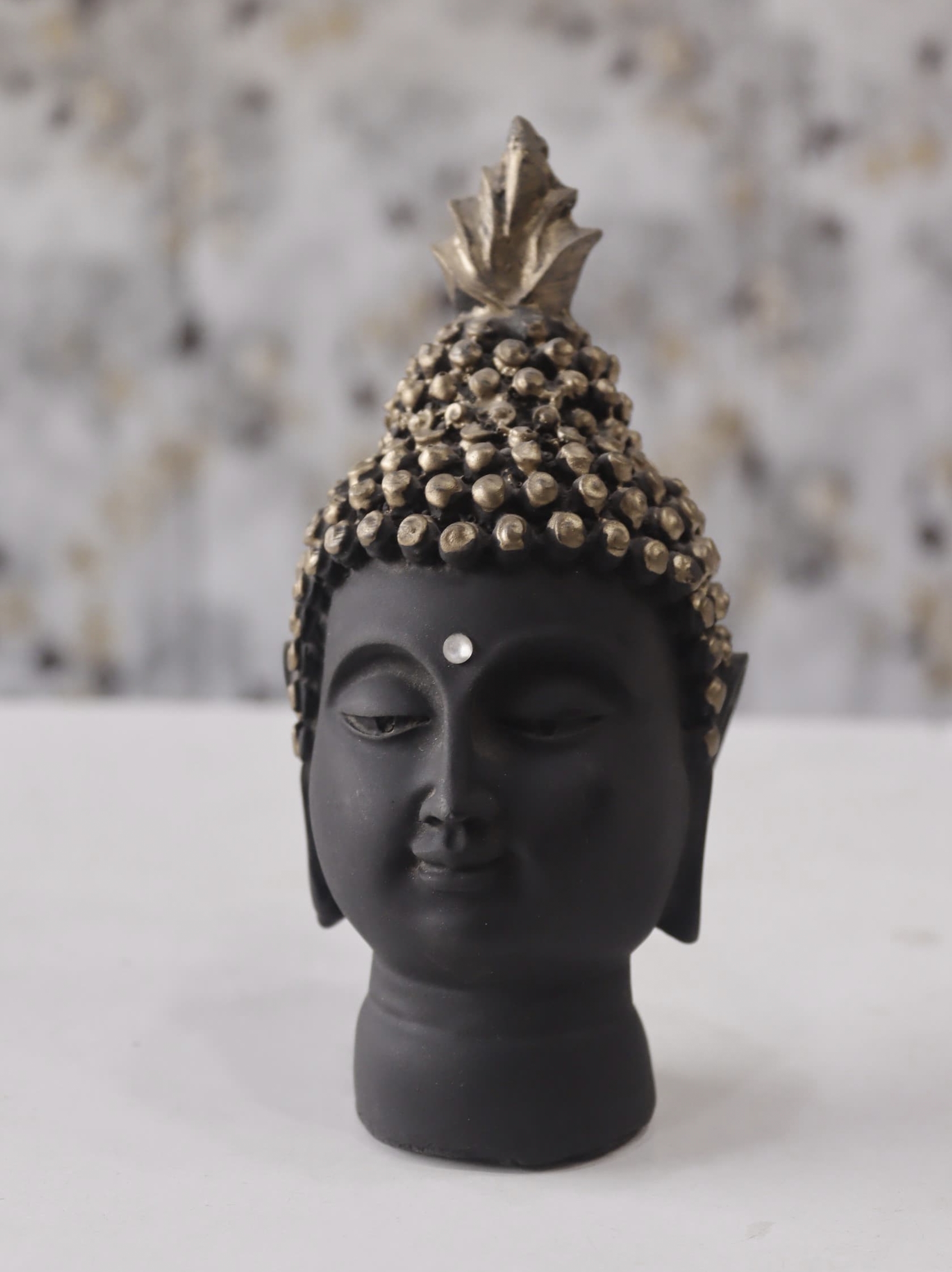Aaradhak Polyresin Buddha Head Statue - Matte Black with Golden Combination | Elegent Decorative Idol Showpiece, Perfect for Home Decor and Office Space