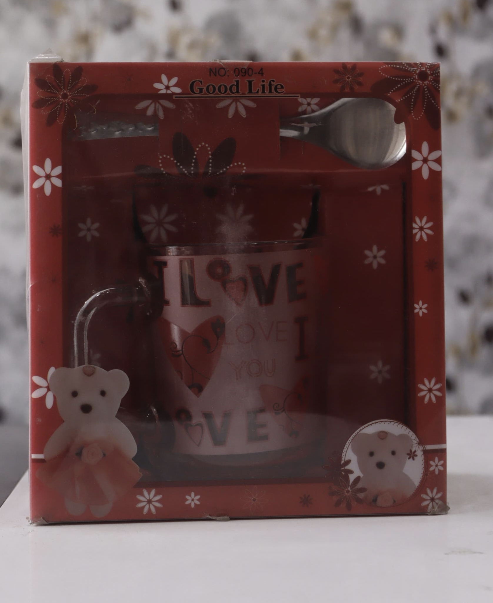 Good Life Cute love gift, with Steel Spoon Red Glass Coffee Mug (200 ml)