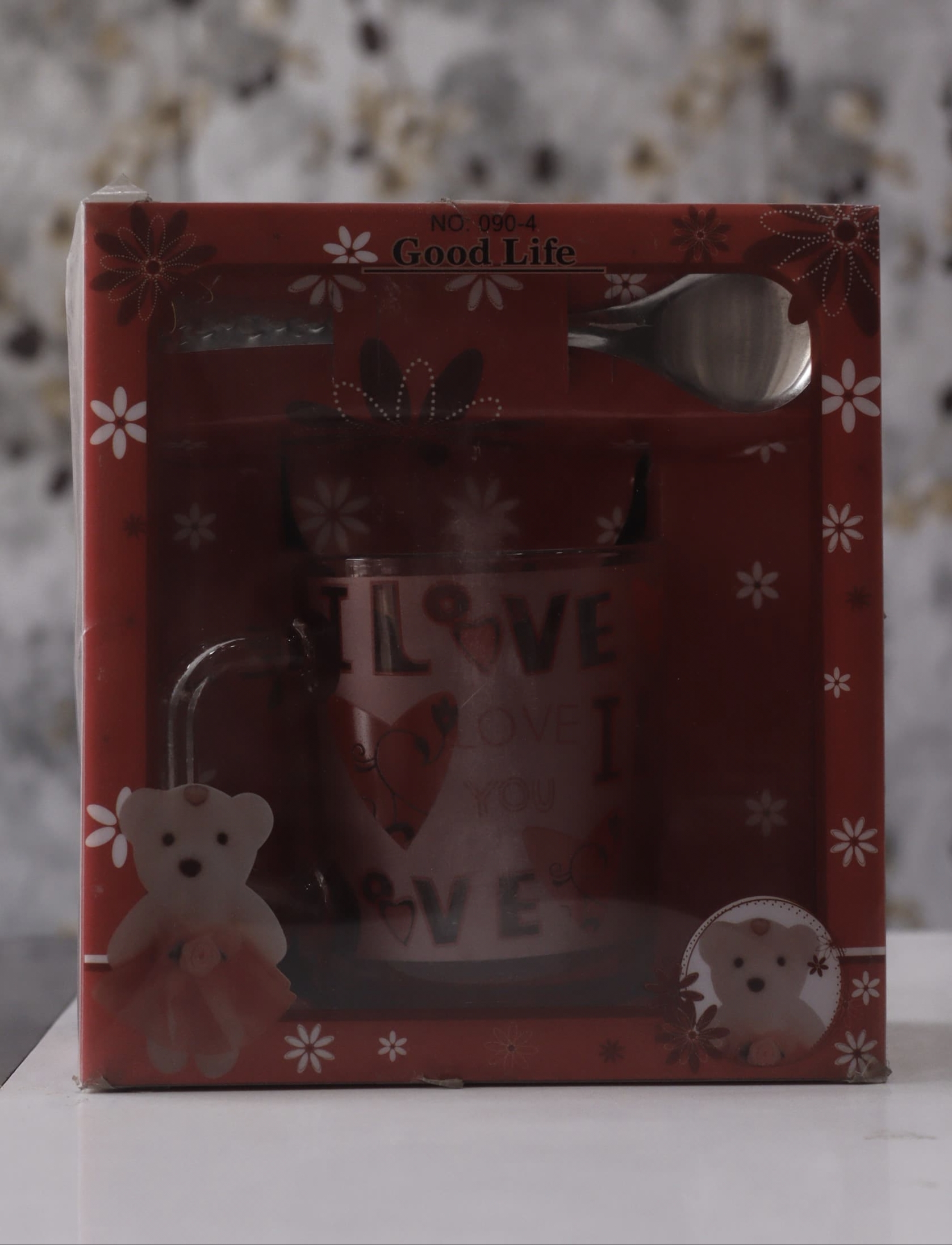 Good Life Cute love gift, with Steel Spoon Red Glass Coffee Mug (200 ml)
