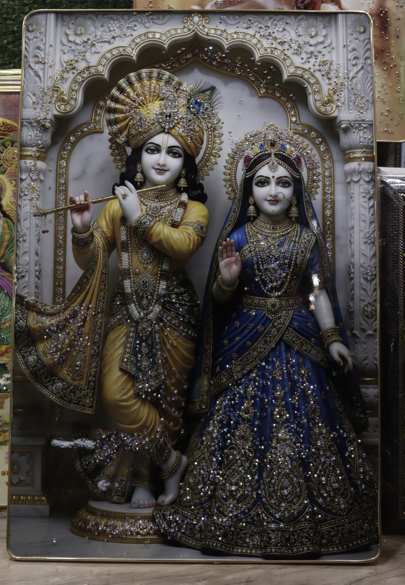 RadhaKrishnaJi Wall Painting with Black Frame | Premium Marble Finish HD Print | Religious Wall Decor for Home, Living Room, Bedroom & Pooja Room | MDF Board with 220 Micron | Ready to Hang li