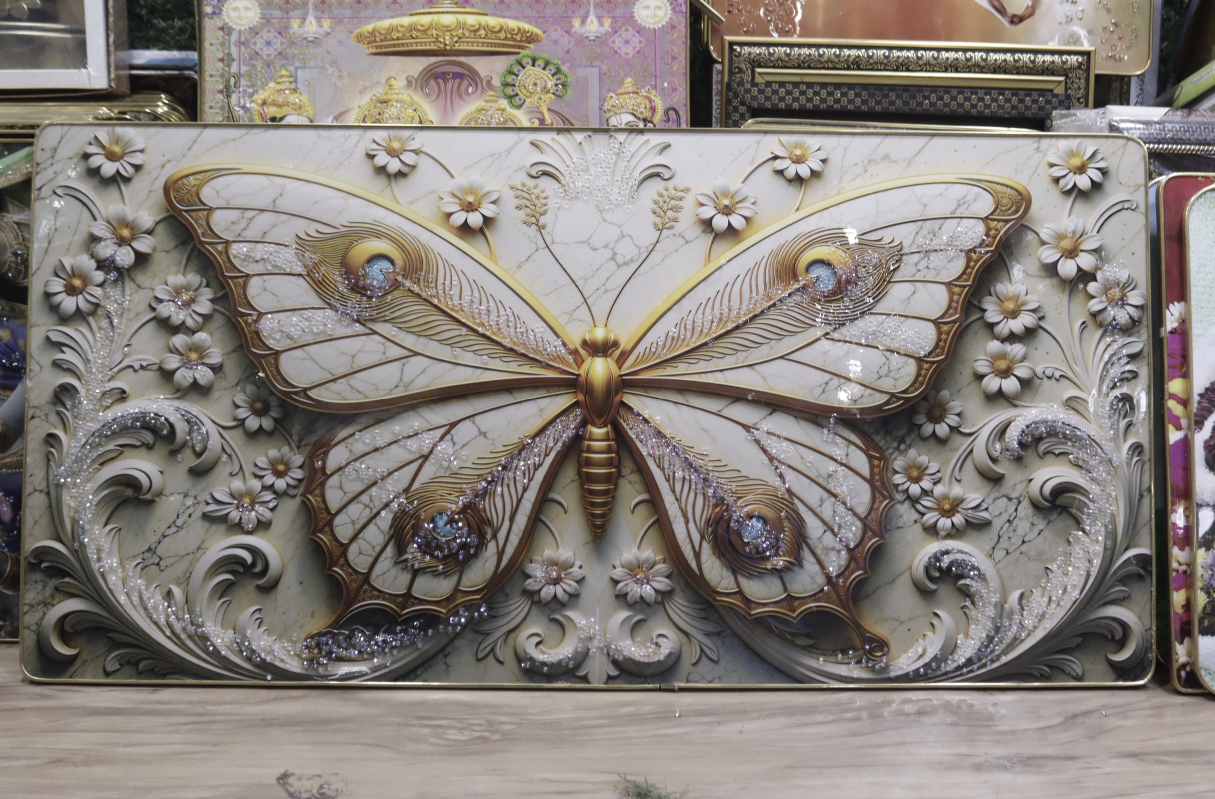 Butterfly Wall Painting with Black Frame | Premium Marble Finish HD Print | Religious Wall Decor for Home, Living Room, Bedroom & Pooja Room | MDF Board with 220 Micron | Ready to Hang