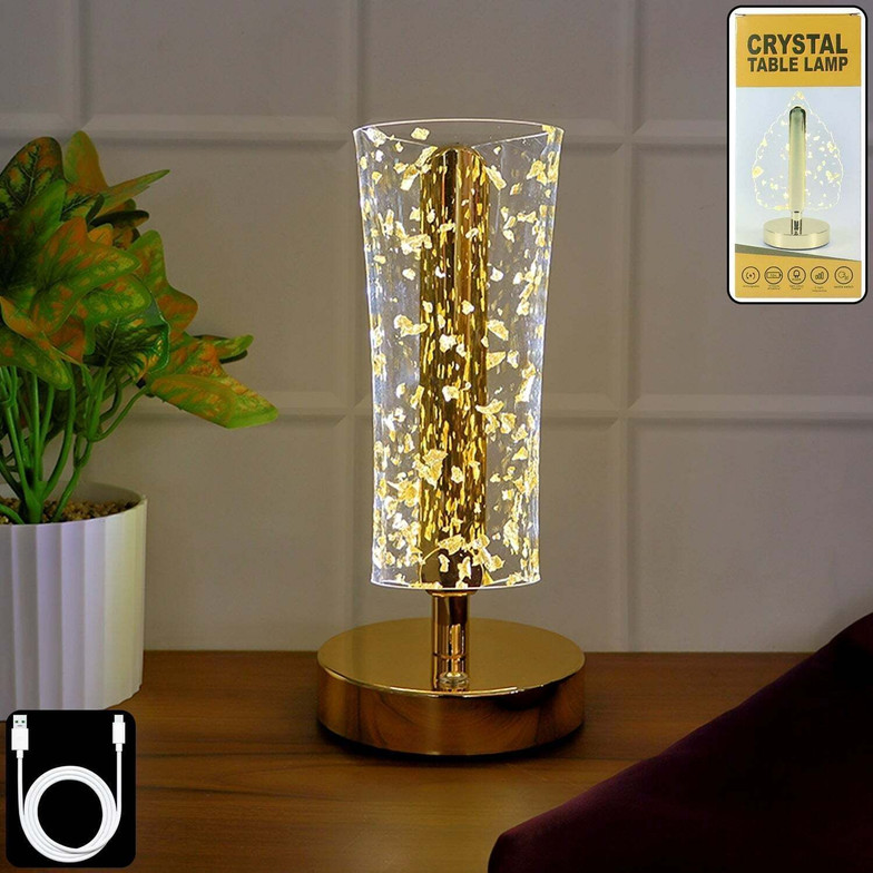 DeoDap Crystal LED Table Lamp – Stylish Lighting for Home or Office Decor Table Lamp (10 cm, Golden