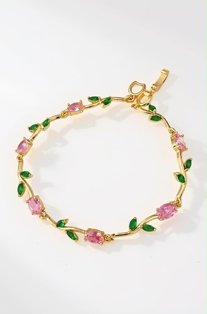 Pink Tulip Bud Vine Link Bracelet