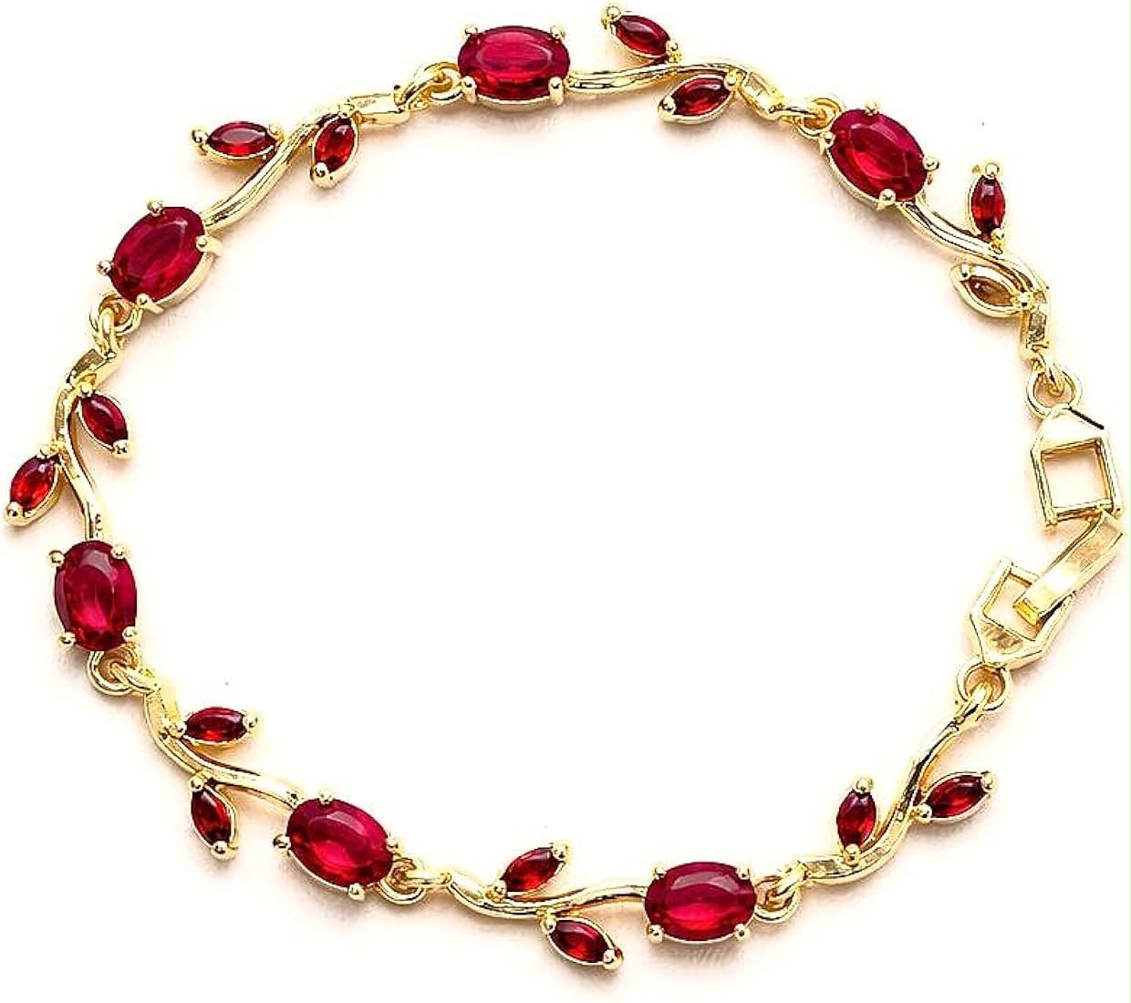Gold Plated Ruby Red Crystal Rose Vine Bracelet