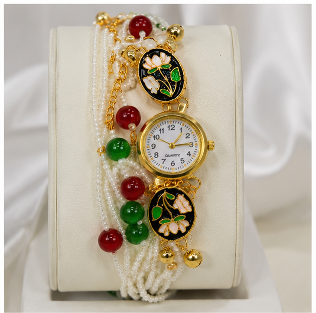 Royal Floral Pearl Watch Bracelet