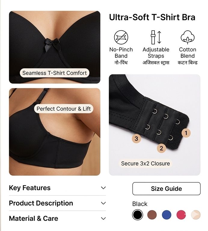 Ultra-Soft Everyday T-Shirt Bra - Comfort & Lift Series (Black)