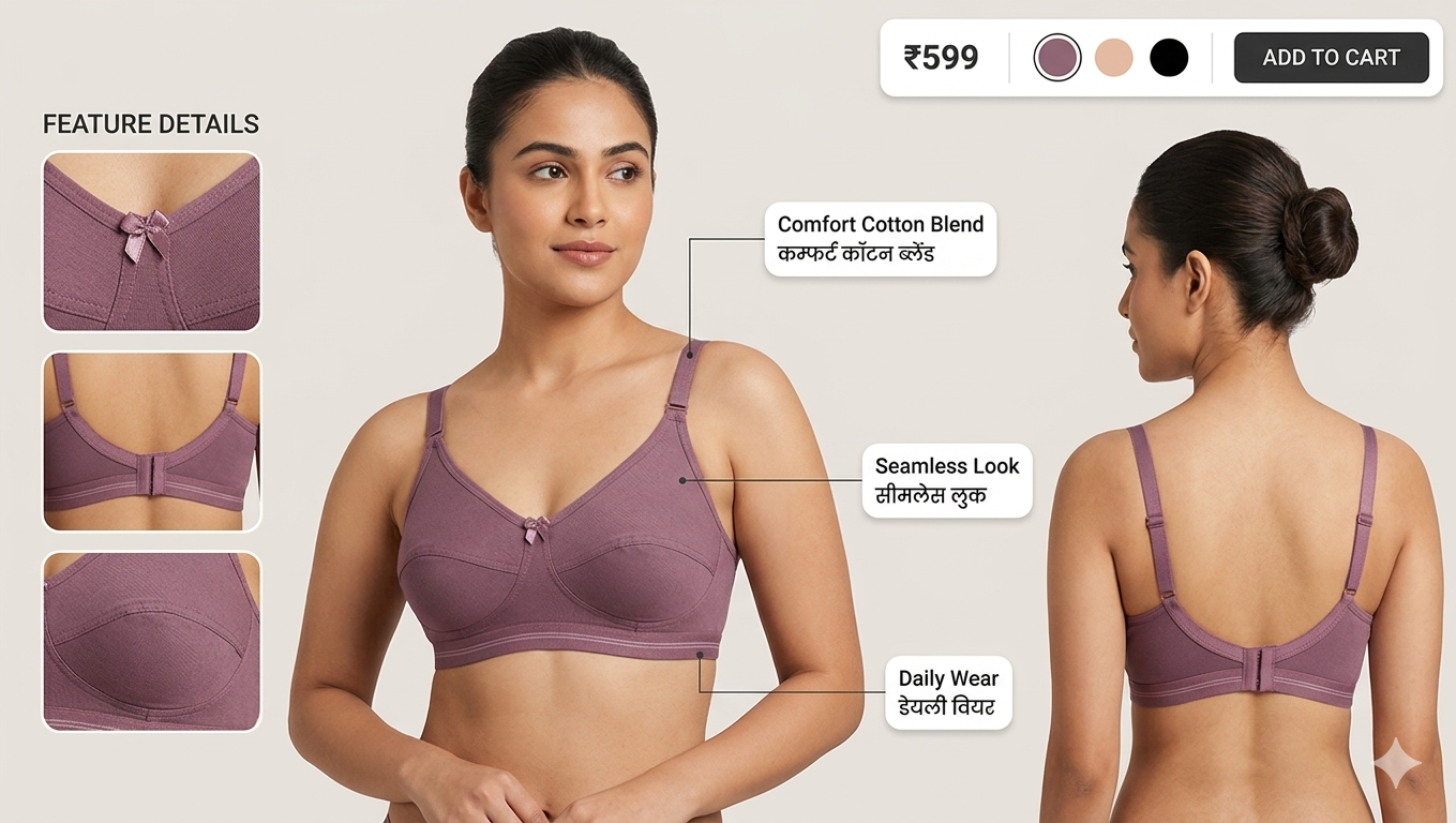 Mauve Daily Comfort Cotton Non-Padded Bra (SK Dreams Series)