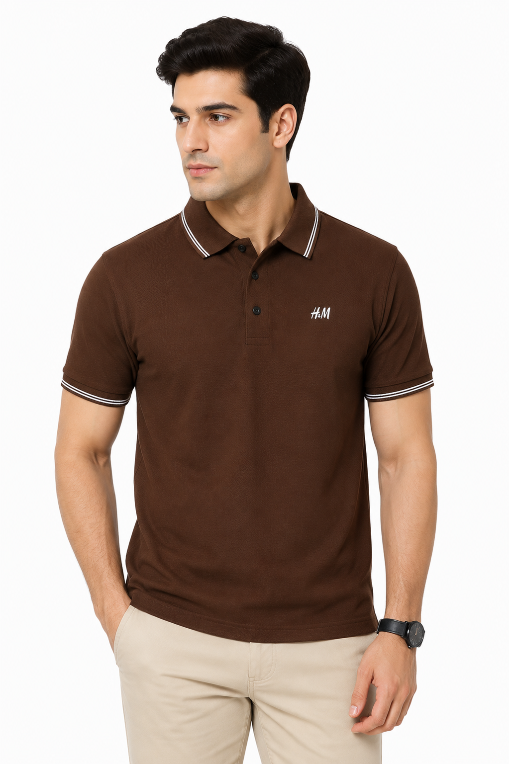 H&M Premium Brown Polo T-Shirt for Men | Soft Cotton | Regular Fit